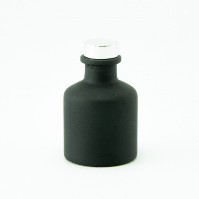 Zwarte parfumflesje met dop naar keuze (incl. 4 geurstokjes)