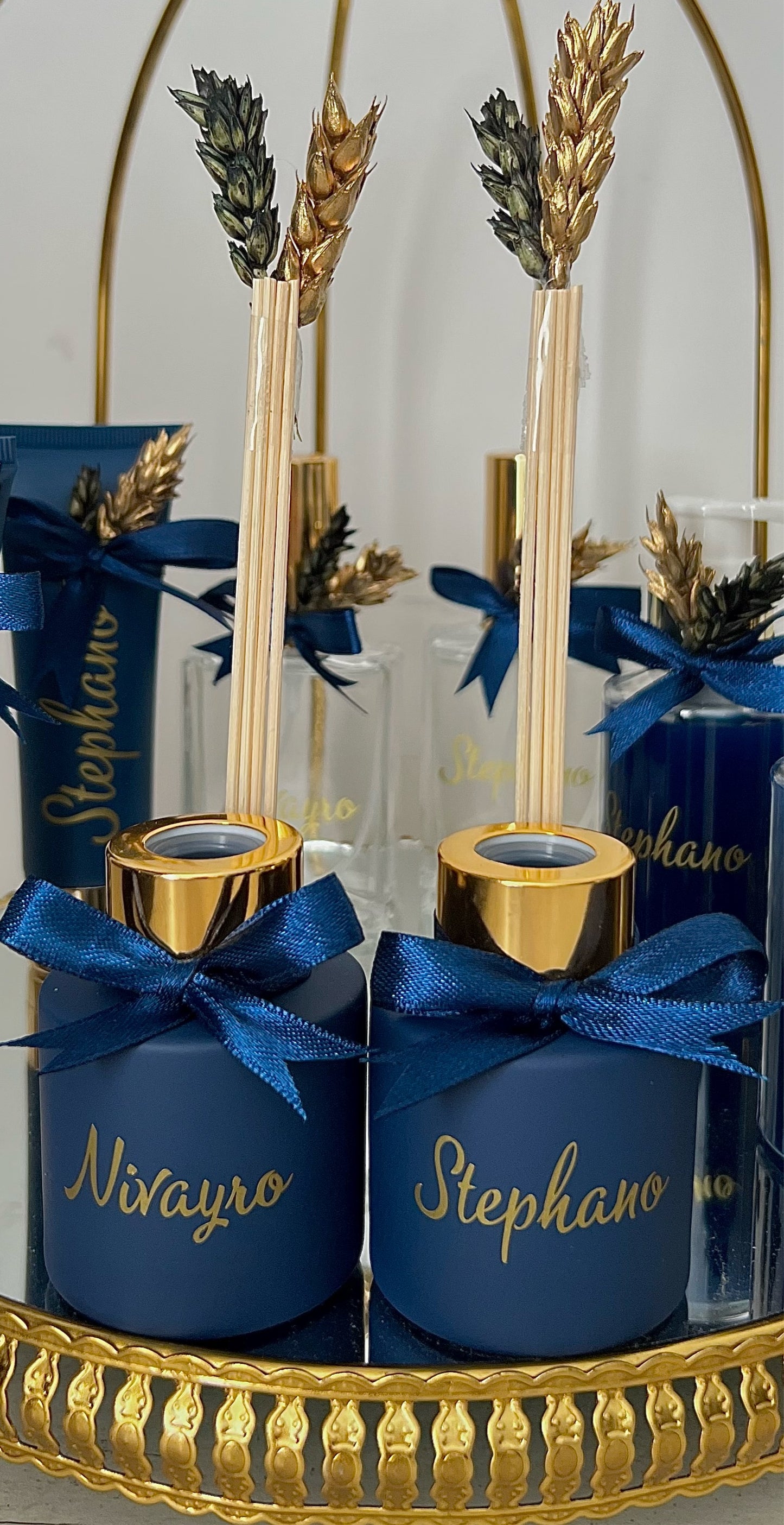 Marineblauw geurstokjeshouder met dop naar keuze (incl. 4 geurstokjes)